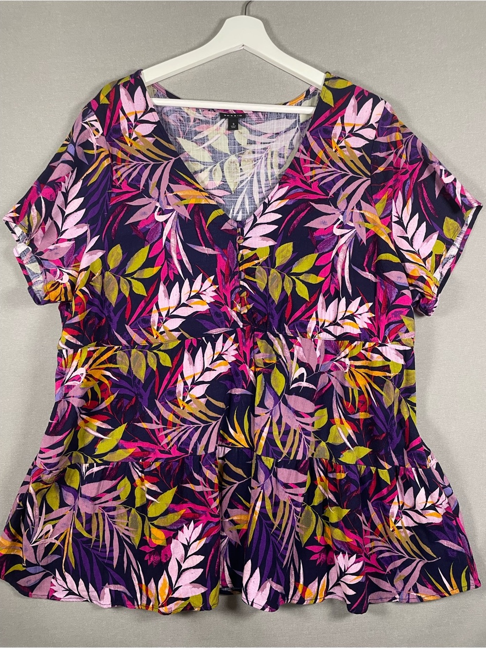 Torrid Tropical Floral Rayon Slub Tiered Babydoll Button Front Top Plus Size 3
